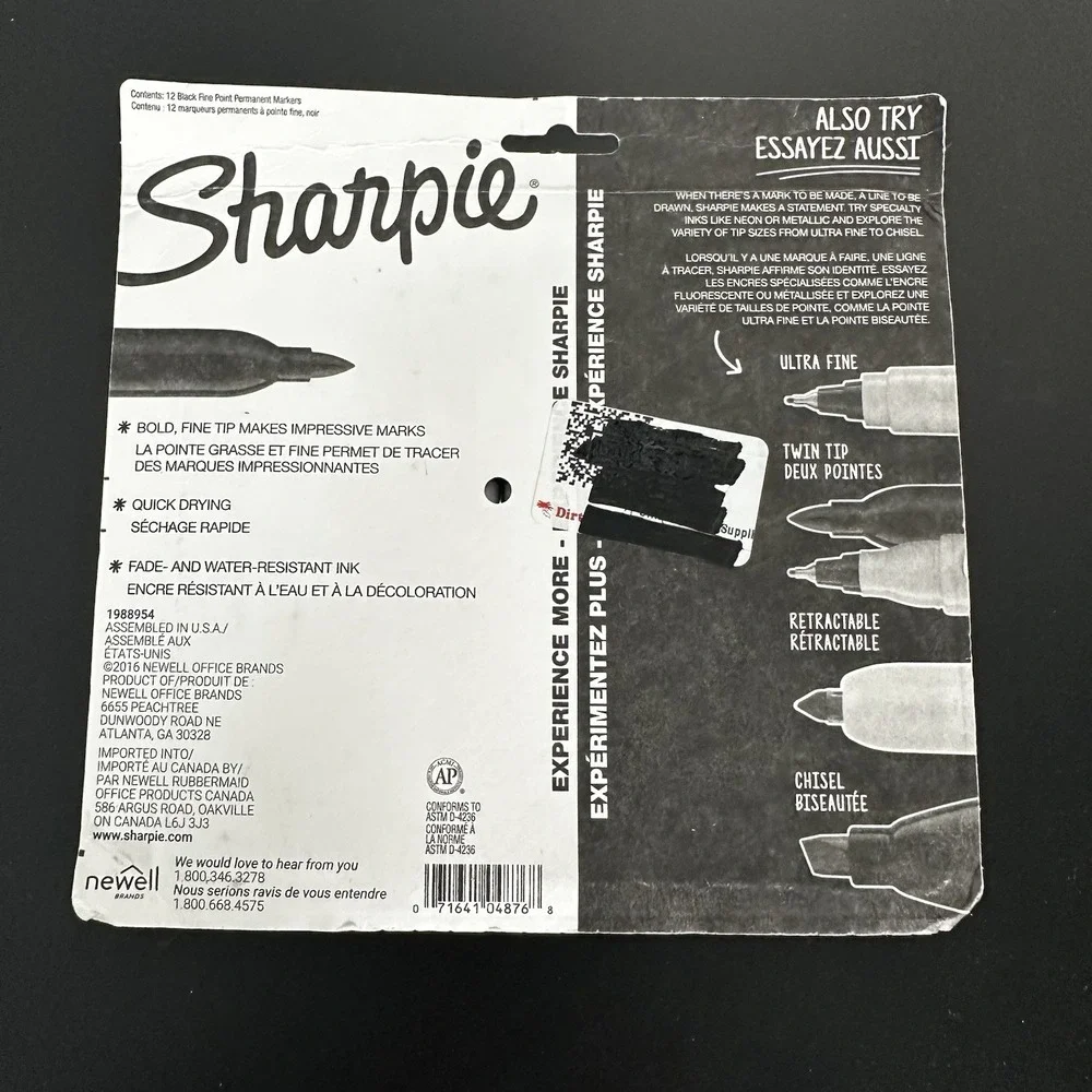 Sharpie Permanent Marker, Fine Tip, Black, 12/Pack
